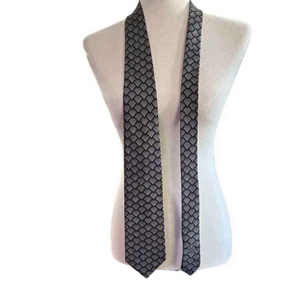 Giorgio‎ Armani Vintage Men's black Silver Geometric Silk Tie Made in Italy - Picture 2 of 15